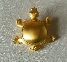 Vintage Designer Signed PMS Gold-tone Matte Turtle Brooch - £13.22 GBP