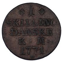 1771 Denmark 1 Skilling Coin In VF, KM# 616.1 - $67.46