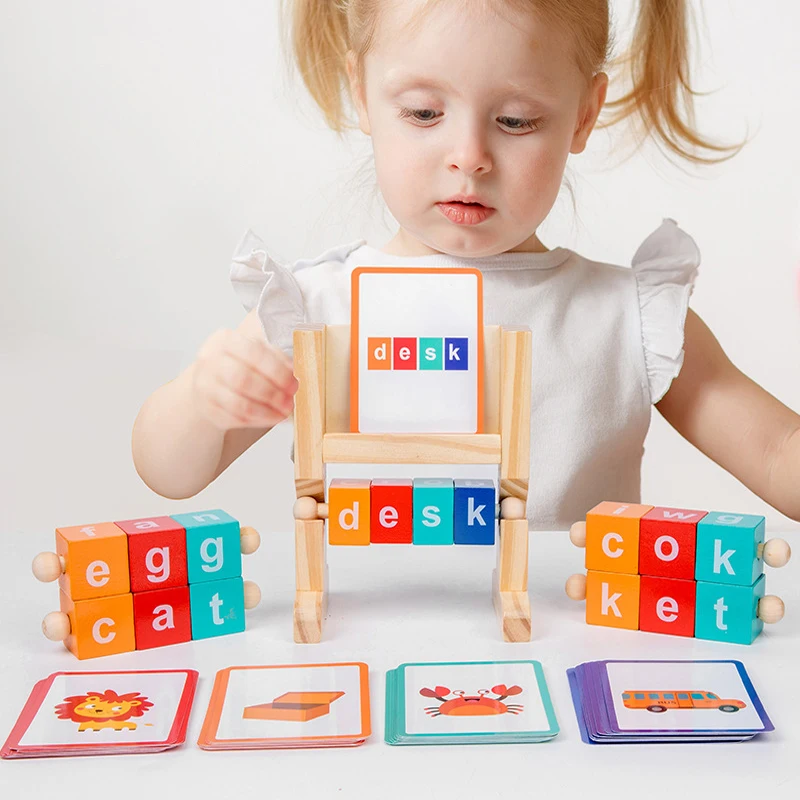 Wooden Educational Toys Spelling Block for Kids Learning English Spinning - £30.19 GBP