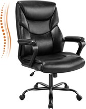 Sweetcrispy Home Office Chair, Leather Computer Gaming Chair With, Black - £85.89 GBP