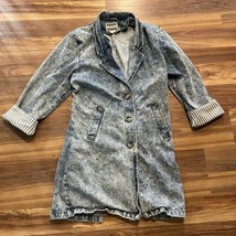 Vintage Stefano Long Blue Denim Acid Washed Jean Jacket Women’s M 80s 90... - $42.74