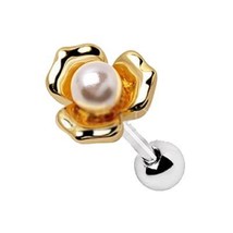 Gold Plated Pearl Flower Cartilage Earring - £12.74 GBP