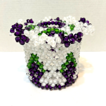 Vintage Handmade Glass Beaded Toliet Tissue Roll Holder Purple Green White - £36.05 GBP