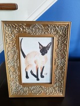 Small Framed Behind Glass Art Print on Paper Signed Siamese Cat - £23.73 GBP