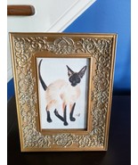 Small Framed Behind Glass Art Print on Paper Signed Siamese Cat - £23.72 GBP