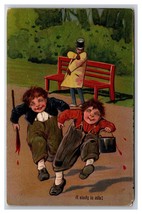 Comic Children Run From Playing Painted Bench Prank Embossed DB Postcard L19 - £6.97 GBP