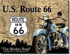 Route 66 America&#39;s The Mother Road Highway Motorcycle Retro Decor Metal Tin Sign - £12.69 GBP