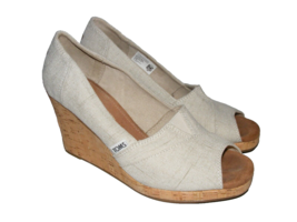 Toms Women&#39;s Beige khaki Canvas Heels Open Toe Summer Wedge Shoes 8.5 M ... - $23.32