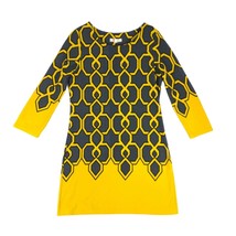 Anthropologie Aryeh Geometric Looking Glass Dress Women&#39;s L, Yellow Gray 3/4 Slv - £23.26 GBP