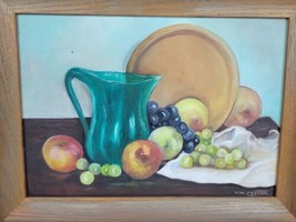 Vtg Framed Oil Painting Winifred Cooper Still Life Fruit Pitcher 13x9 - £389.38 GBP