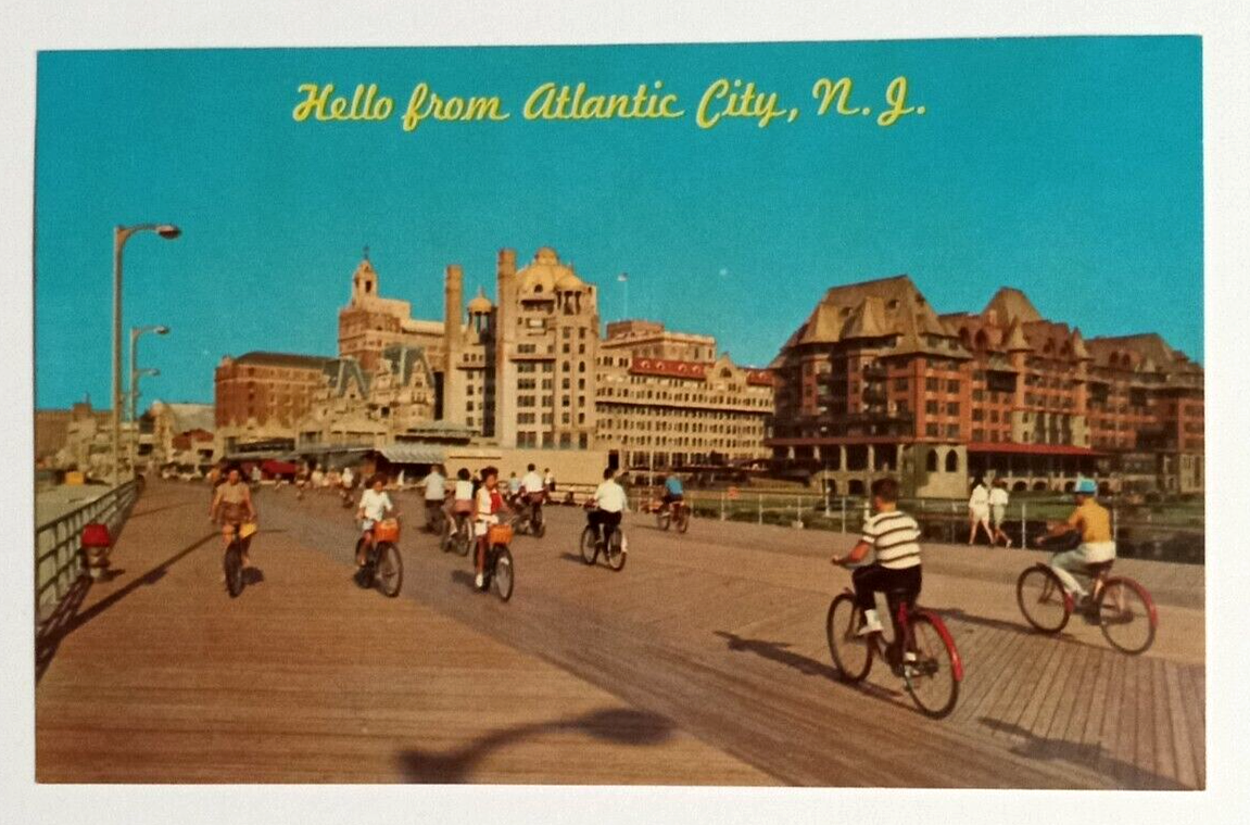 Primary image for Hello from Atlantic City Bicycles on Boardwalk New Jersey NJ UNP Postcard c1960s