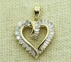 Plaqué Or 925 Argent 3 CT Baguette Simulé Diamant Pendentif Coeur Amour - £69.95 GBP
