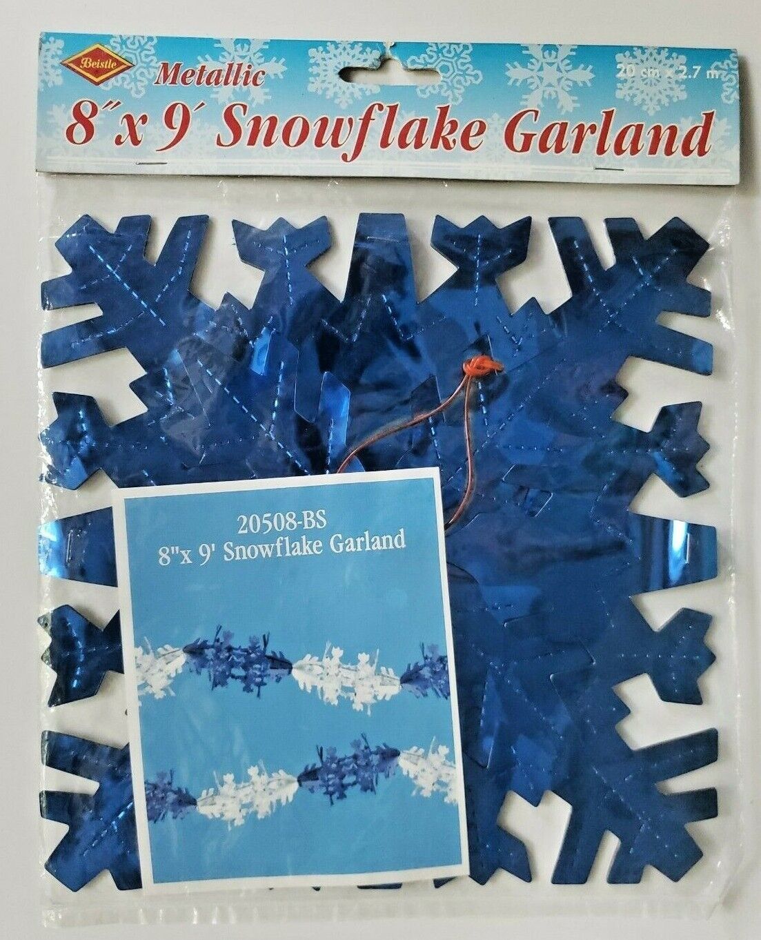 1990's Beistle Metallic Snowflake Garland 8"x9' New In Packaging - $12.99