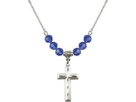 Cross, September Birthstone Necklace, Sterling Silver, Sapphire, 18 Inch... - £47.12 GBP