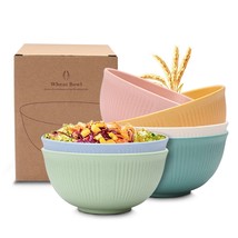 Unbreakable Cereal Bowls Reusable 6PC Set BPA Free Plastic Wheat Straw Bowl Soup - £20.96 GBP