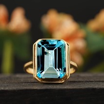 Bezel Set London Blue Topaz Ring Emerald Cut Large Topaz Engagement Ring Women 1 - $57.00