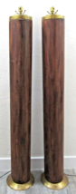 Pair of Vintage Teak and Brass 67&quot; Tall Column Floor Lamps - $1,385.01