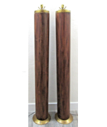 Pair of Vintage Teak and Brass 67&quot; Tall Column Floor Lamps - $1,385.01