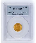 1906 Gold G$2.50 Liberty Head Graded by PCGS as MS64! Gorgeous Quarter E... - €1.651,61 EUR