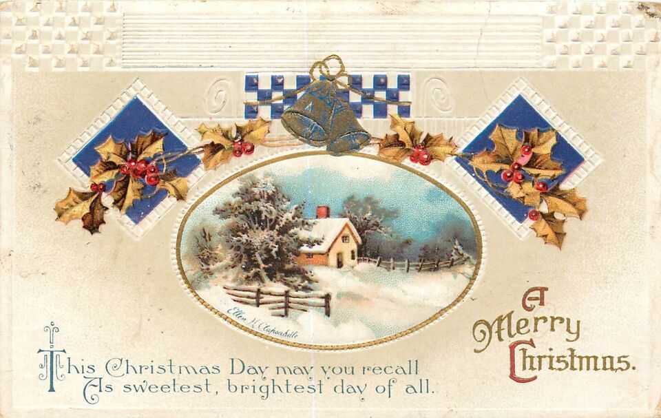 Antique Embossed Christmas Postcard L062 Snow Scene Ellen Clapoaddle Mul... - $5.94