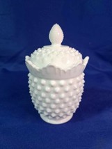 Fenton Hobnail Milk Glass Lidded Candy Dish with Ruffled Edge, Spindle o... - $65.44
