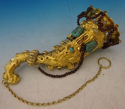 Asian Silver Gilt Tussie Mussie Posey Posy Holder w/ Garnets Turquoise (#J1244) - £2,044.12 GBP