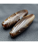 2 anciennes perles d&#39;agate à bandes africaines à motif rare naturelle en... - $957.94 MXN