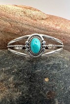 Vintage Navajo Sterling Silver Sleeping Beauty Turquoise Cuff Bracelet 6.75&quot; - £117.33 GBP