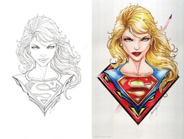 Jamie Tyndall Signed Superman Original Art Sketch &amp; Metal Print Set ~ Supergirl - £562.87 GBP