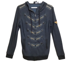 Miss Me Military Style Zip Embellished Stretch Hoodie Jacket Womens Sz Small S - £70.06 GBP