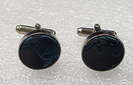 Vintage Round Black and Turquoise Blue Cloth Cufflinks - £6.08 GBP