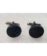 Vintage Round Black and Turquoise Blue Cloth Cufflinks - £5.97 GBP