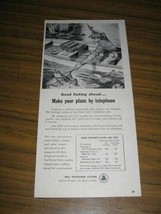 1957 Print Ad Bell Telephone System Fisherman Catches Huge Bass Fish - £8.28 GBP