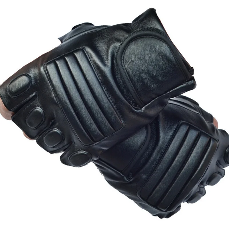 Men&#39;s Black PU Leather  Gym Glove Army   Fitness Cycling Glove Half Finger Drivi - $52.24