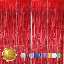 Beishid 4 Pcs Red Door Streamers Tinsel Curtain Party Streamers Backdrop Fringe  - £22.29 GBP