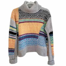Free People Grey This &amp; That Patchwork Turtleneck Wool Mohair Sweater Medium - £48.57 GBP