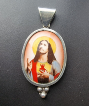 925 Sterling Silver Sacred Heart Of Jesus Pendant - £39.62 GBP