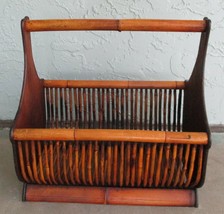 Vintage Large Faux Bamboo Magazine Rack Basket with Wooden Ends and Flat... - $237.60
