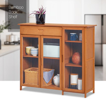 39&quot;Brown Bamboo [3 Acrylic Doors] Sideboard Pantry Food Storage Cabinet W/Drawer - £146.95 GBP