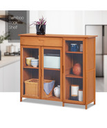 39&quot;Brown Bamboo [3 Acrylic Doors] Sideboard Pantry Food Storage Cabinet ... - £136.03 GBP