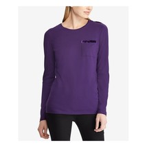 Lauren Ralph Lauren Women&#39;s Purple Velvet-Trim Chest Pocket T-Shirt- XS - $218.57 MXN