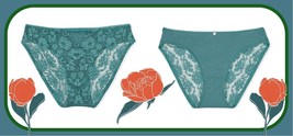 L  French Sage Green Victorias Secret FULL Back Floral Lace Keyhole Bikini Panty - £9.88 GBP
