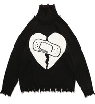 Black Air Turtleneck Sweater Distressed White Alternative Emo Grunge Y2K 90s L - £34.32 GBP
