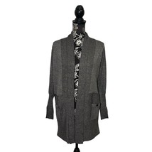 Magaschoni Long Open Front Cardigan Shawl Collar Gray Pockets - Size Small - $34.83