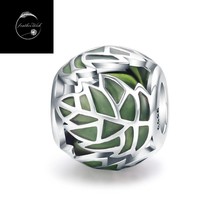 Family Tree Green Leaves Leaf Enamel Bead Charm Genuine Sterling Silver 925 Mum - $20.91