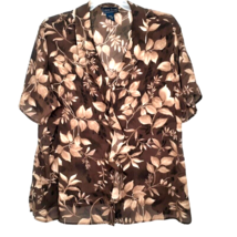 Laura Scott Size 24W Womens Blouse Ruffle Front Short Sleeve Button Brown Floral - £11.22 GBP