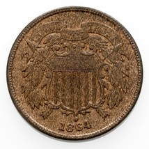 1864 Grand Motto US 2 Cents Pièce En Bu État, Marron Couleur, Fort Luster - $156.24