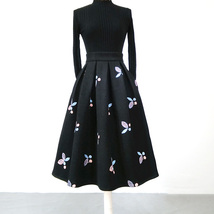 Women Black Winter Wool Pleated Skirt High Waisted Midi Pleated Skirt Plus Size