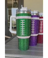 Dark Green Rhinestone Rugby Football Handle Vacuum Cup 40oz - $34.41