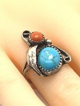 Native American Indian Sterling Silver 925 Turquoise Coral Ring Sz 6.5.  2-23 - £59.25 GBP